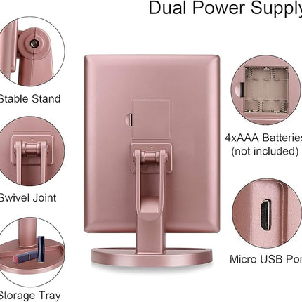 deweisn Dresser Mount Tri-Fold Lighted Vanity Mirror with 21 LED Lights, Touch Screen and 3X/2X/1X Magnification, Two Power Supply Modes Make Up Mirror,Travel Mirror