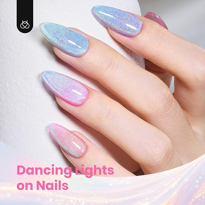 Beetles Cat Eye Gel Nail Polish Set - 6 Colors Summer Rainbow Cat Eye Gel Pink Blue Green Purple Orange Gel with Magnet Soak Off UV Iridescent Halo Collection Salon Nail Art Manicure Gift for Women