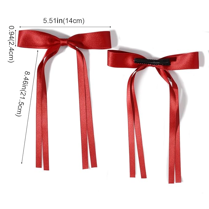 4 PCS Tassel Ribbon Bowknot Hair Clips With Long Tail for Women Girl Teens Kids, Solid Holder Fashion Bow Bowknot Hair Accessories Headwear Barrettes Claw(Black&Red)