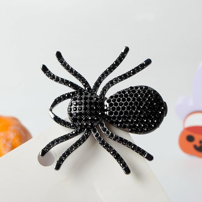 2PCS Black Spider Hair Clips for Women Girls Hiphop Metal Spooky Halloween Hair Clip With Stone Barrette for Styling Halloween Hair Accessories