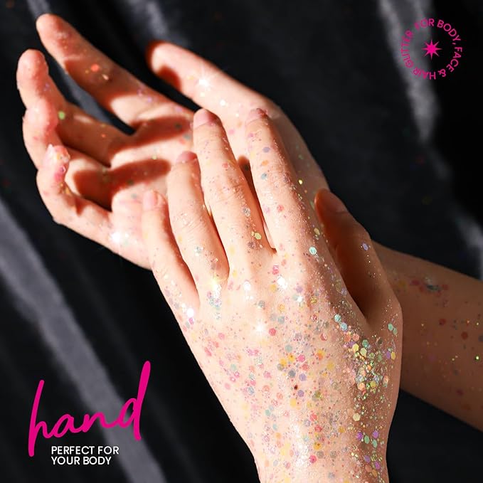 Teenitor Body Glitter, Face Glitter, White Glitter, 80g/2.8oz Face Body Glitter, Hair Glitter Gel, Rave Glitter, Mermaid Makeup Glitters for Kids