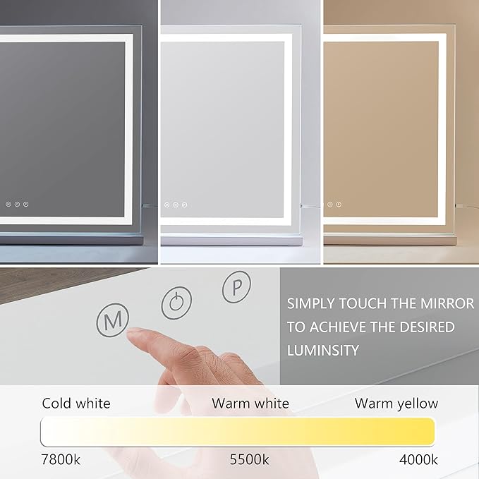 HIEEY Lighted Makeup Mirror, Hollywood Vanity Mirror with Lights, Three Color Lighting Modes, with 4in 20X Magnification Mirror, Smart Touch Control, 360°Rotation (22.8in,White)