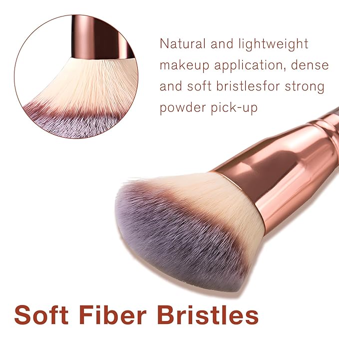 Double-Ended Foundation Makeup Brush, Angled/Round Top for Liquid, Powder & Cream Blending (Brown), champagne gold