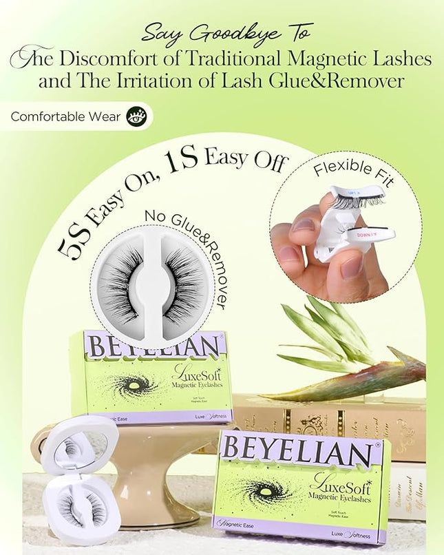 BEYELIAN Magnetic Eyelashes with Applicator Kit, Upgrade No Glue Needed False Lashes, Reusable Soft Magnetic Lashes for Eye(Lightweight & Comfortable)