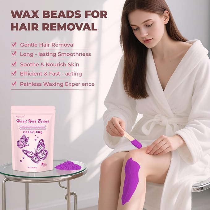 Hard Wax Beads for Hair Removal - 2.5lb/40oz Bulk Refill for Sensitive Skin, Brazilian, Bikini, Underarms, Face, Body with 20 Sticks (Violet)