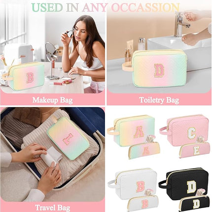 Personalized Initial Makeup Bag Waterproof Leather Cosmetic Bag Travel Toiletry Bag, Valentine’s Day Gift Makeup Organizer Case & Makeup Pouch for Women Teen Girls Mom Girlfriend Wife