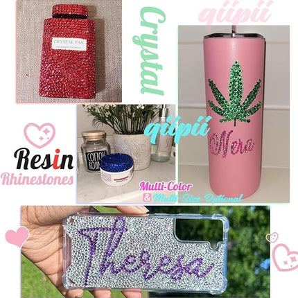 qiipii Jade Green Crystal Resin Rhinestones w B7000 Glue for Bedazzling Crafting 2mm-6mm Flatback Stones Diamonds Crystals Gems Bedazzler Kit for Nails Face Eyes Makeup Tumblers Bottles Crafts Shoes