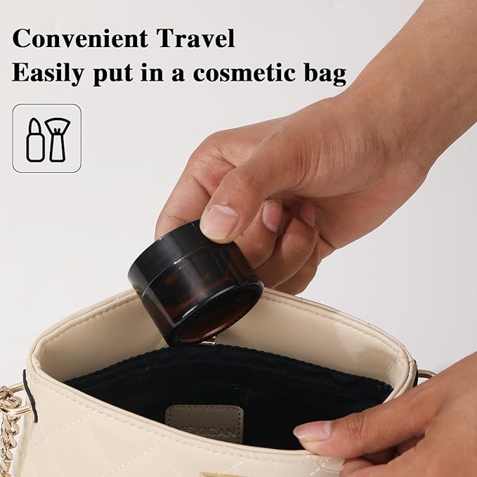 Amber Glass Jars with Lids, 4 Pack 1oz Small Glass Jars with Inner Liners, 30 ml Reusable Empty Round Cosmetic Container for Creams, Lotion, Cosmetic, Spice, Powder