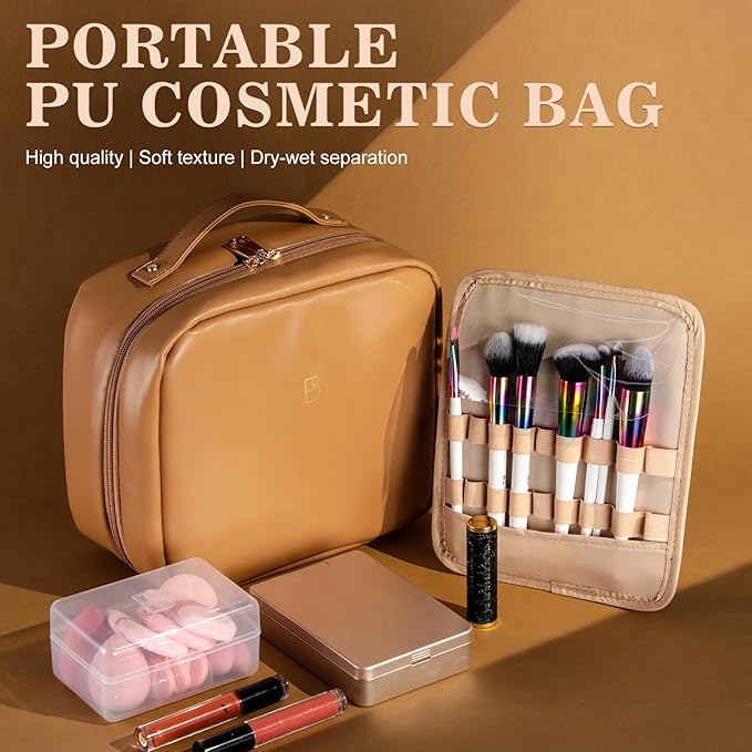 BS-MALL XL Makeup Case – Premium Makeup Bag with Soft Leather, Waterproof and Durable for Long-Term Use
