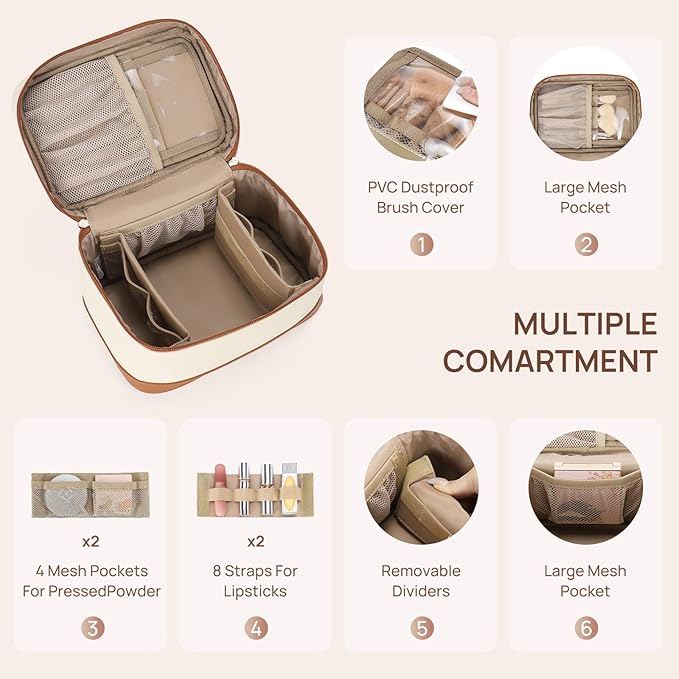 Telena Large Makeup Bag, Travel Toiletry Bag for Women, Vegan Leather Makeup Organizer Case Cosmetic Bag for Travel Essentials