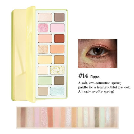 16-Color Eyeshadow Palette Lime Cream Edition - Crease-Proof & Blendable,Pastel Spring Tones with Multi-Texture Shimmers for Daily Wear, Dating (#14Flipped)