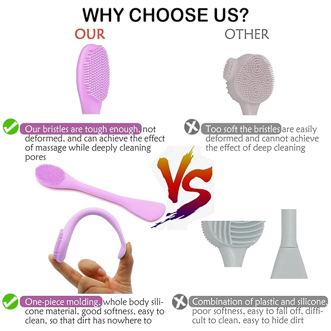 Silicone Facial Mask Applicator Face Masks Skincare Brush Facial Scrubber Double-Head Lotion Spatula Scoop for Makeup,Foundation,Cream,Lotion,Moisturizer,Gel,Peel,Mud Masks (Purple+Gray)