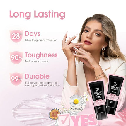 ROSALIND Pearl Pink Poly Extension Gel, 2.7 oz Pink Poly Nail Gel Builder for Nail Art Decoration, Pink Nail Thickening Extension Easy to DIY Use at Home Need UV Lamp