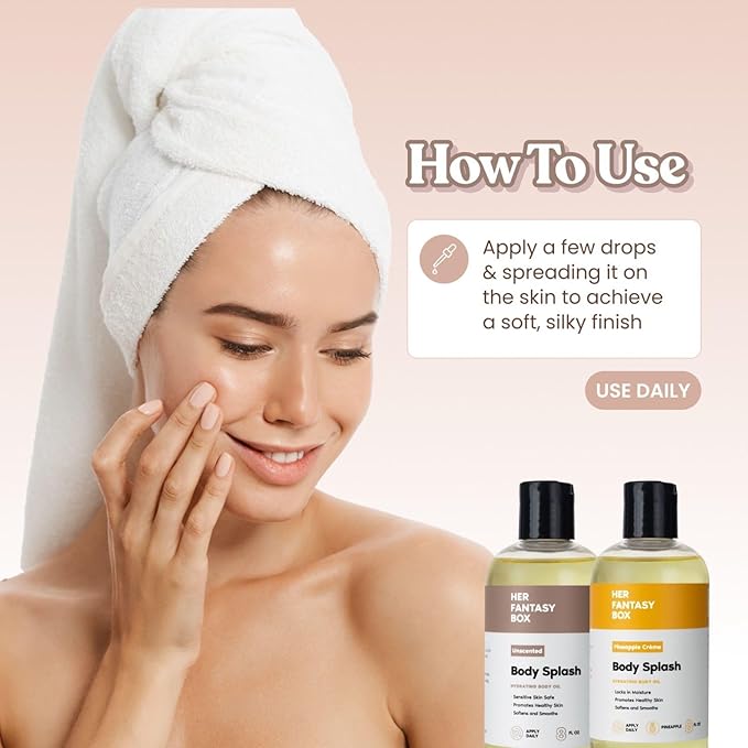 Her Fantasy Box Body Splash Hydrating Body Oil (Pineapple Creme) - Moisturizing, Non-Greasy Formula for Soft, Smooth Skin - All-Natural, Lightweight & Nourishing