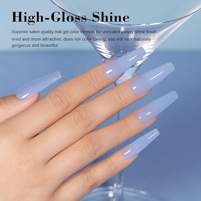 RARJSM Jelly Gel Nail Polish Clear Light Blue Gel Nail Polish Transparent Pastel Nude Sheer Blue Nail GelPolish Varnish Curing Requires LED UV French Manicure Soak Off for Home Salon 15ml 1pcs
