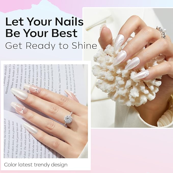 modelones Pearl White Nail Polish, Shimmer Glitter White 15 ml Quick Dry Nail Lacquer Strengthener Long Last Shine Fingernail Toe Nail Art DIY Home Travel Manicure Gift for Women Girls 0.5 Fl Oz