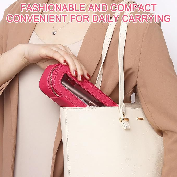 Pinkmik Makeup Brush Bag Slim Clear Makeup Bag Transparent Travel Cosmetic Case & Toiletry Bag with Zipper Small Beatuy Makeup Bag Purse Organizer for Women (X/Fuxia, SLIM)