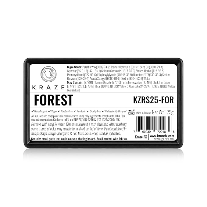 Kraze FX Dome Stroke - Forest (25 gm), Professional 1-Stroke Split Cake, Hypoallergenic, Non-Toxic, Water Activated Face & Body Painting Makeup Supplies for Sensitive Skin, Kid Safe, Adults