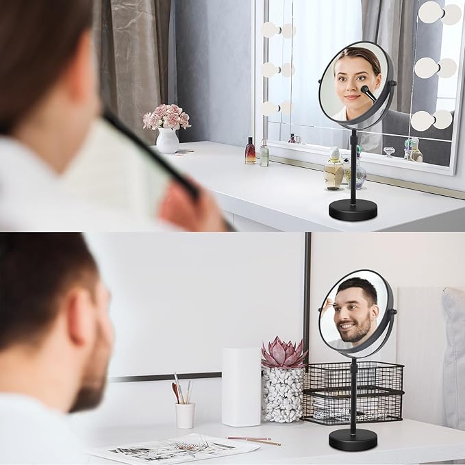 Nicesail 19 Inch Tall Makeup Mirror with 10X Magnification, 8 Inch Magnifying Mirror Tabletop with Pedestal, Height Adjustable Black (8 Inch, 10X)