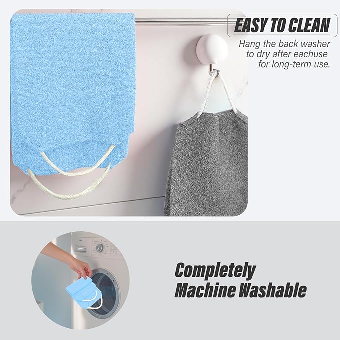 Inmorven Exfoliating Back Scrubber with Handles, Nylon Back Exfoliator, Two Sides Stretchable Pull Strap Shower Deep Cleans Skin Massages Invigorating Blood Circulation for Women Men Body (Bule)
