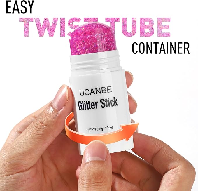 UCANBE Pink Body Glitter Stick for Singer Concerts Music Festivals, Face Glitter Makeup for Face Body Hair Eyes & Lips, Chunky Glitter Sparkling Mermaid Sequins for Women 1.2OZ