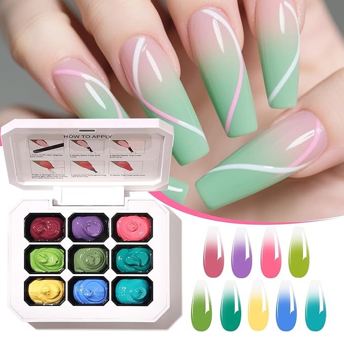 Ombre Gel Polish Nail Sponges for Ombre 9 Series Colorful Blush Effect Gradient painting gel ombre & pat paint for nails Multistyle French Manicure Nail Art DIY Home (A9, 1)