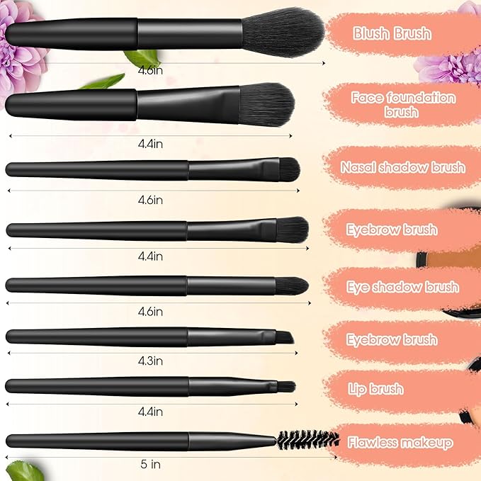 Tioncy 12 Sets Travel Makeup Brush Set Bulk Brushes Bag Bridesmaid Gift Synthetic Fibre Face Make up Brushes Angled Blush Brush for Wedding Bridal Shower Favors Bachelorette Party Gift(Black)