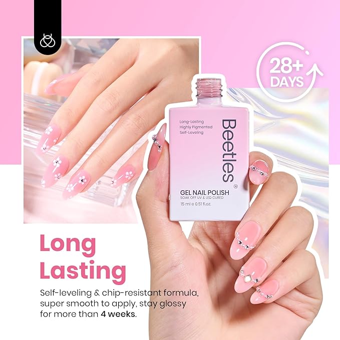 Beetles Nude Pink Gel Nail Polish Set, 6 Colors 15ML Light Pink Jelly Gel Nail Polish Kit Neutral Sheer Full Size Translucent Nail Concealer Soak Off UV Manicure Salon Colorful Bottle Gift for Women