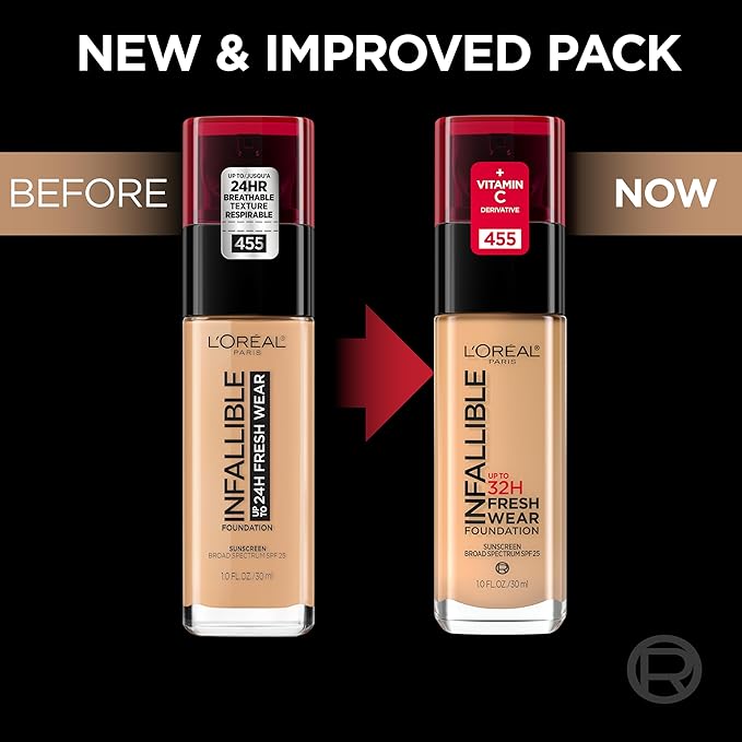 L'Oreal Paris Makeup Infallible Up to 32 Hour Fresh Wear Lightweight Foundation, 495 Amber, 1 Fl Oz, Packaging May Vary