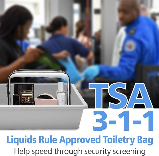 3 Pack Clear Cosmetic Bag, Waterproof Toiletry Bag with Zipper, Transparent Travel Makeup Bags, TSA Approved Clear Organizer Bags, PVC Cosmetic Pouch Case for Vacation Airport Airline Compliant