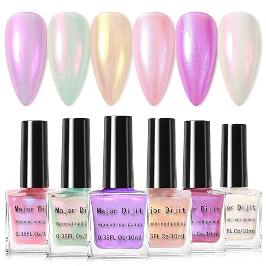 DouborQ 6 Colors Nail Polish Set Mermaid Pearl Glimmer Long-lasting Fingernail Nail Art Varnish (1-6)