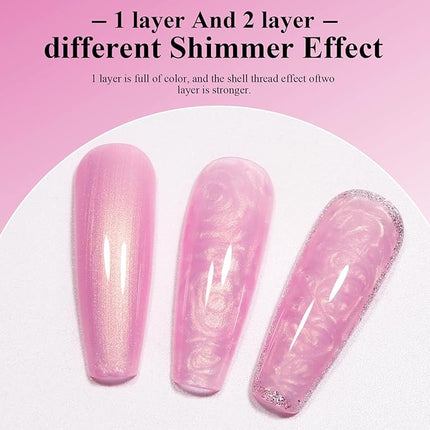 Imtiti Shell Aurora Mermaid Crème Pink Gel Nail Polish, 0.5fl.oz Pearl Glitter Shimmer Soak Off U V Gel Nail Polish for DIY Nail Art Manicure 1Pcs