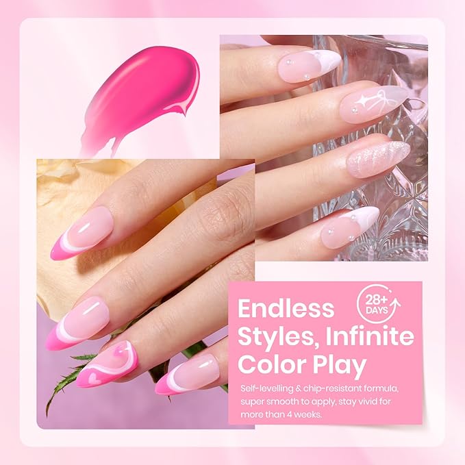 Beetles Pink Gel Nail Polish Set – Blush Cotton 6 Colors Gel Polish, Nude Baby Pink Rose Glitter Jelly Long Lasting Soak Off UV LED Manicure Kit Gift for Women Back to School Nails