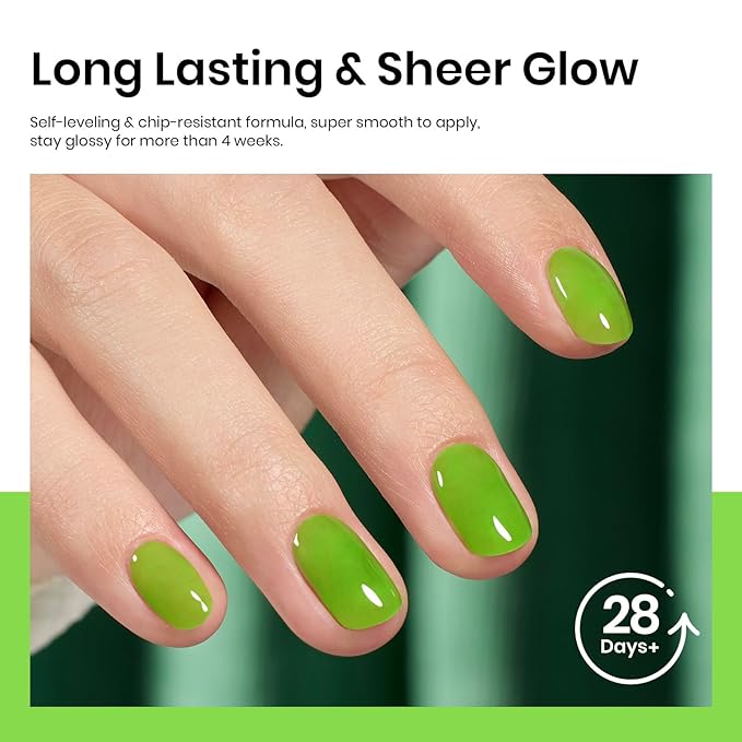 Beetles Green Gel Nail Polish, 15ML Light Green Jelly Gel Polish Soak Off UV Sheer Translucent Effect Spring Summer Gel French Nail Art Design Manicure Gift for Women