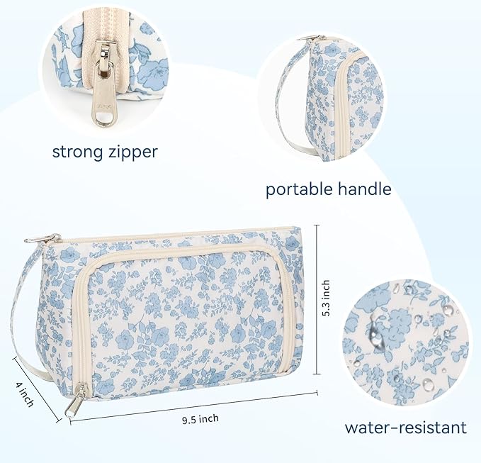 Small Makeup Bag, Travel Make Up Pouch, Floral Cosmetic Organizer Case for Women, Cute Toiletry Bag with Portable Handle