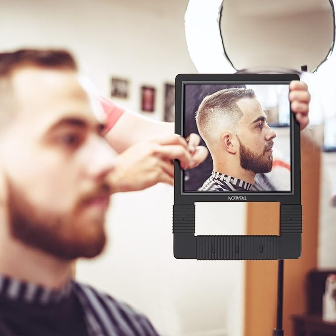 TASALON Hand Mirror, Handheld Mirror Unbreakable Shatterproof with Silicone Handle for Barber, Shower, Makeup and Salon - Black