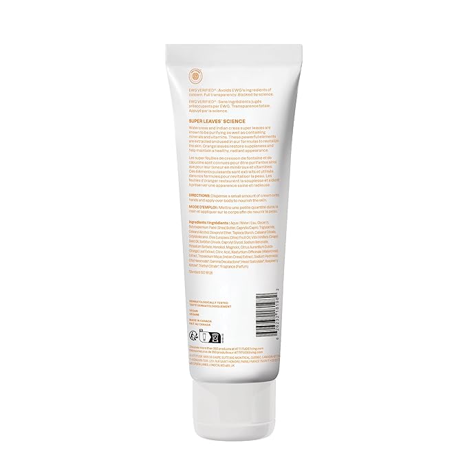 ATTITUDE Body Cream, EWG Verified Moisturizer, Vegan Moisturizing Products For Dry Skin, Dermatologically Tested, Orange Blossom & Eucalyptus Scent, 8 Fl Oz