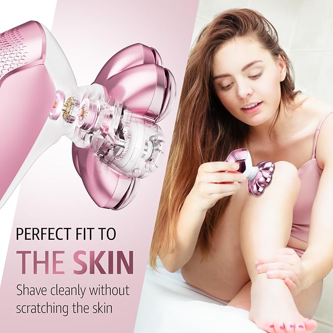 Electric Razors for Women Legs: Rechargeable Body Shaver - Waterproof Wet Dry Hair Remover - Trimmer for Lady Face Underarms (Pink)