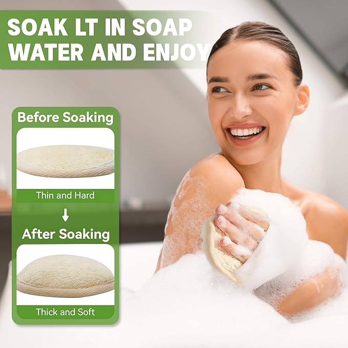 Natural Loofah Sponge Exfoliating Body Scrubber (2Pcs), Loofah Exfoliating Facial Scrubber(2Pcs), Made of Natural Luffa and Terry Cloth, Suitable for Bath Shower Loofah Sponge on Body and Face