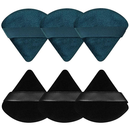 Pimoys 6 Pieces Powder Puff Face Triangle Makeup Puff for Loose Powder Setting Powder Soft Foundation Sponge Makeup Blender Sponge Beauty Makeup Tool, Black and Peacock Blue