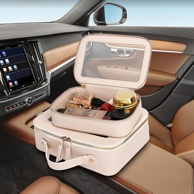 Pinkmik Clear Makeup Bag for Women Waterproof Travel Cosmetics and Toiletries Case Portable Makeup Oaganizer Bag Clear Car Bag with Zipper (Beige, M+L-1)