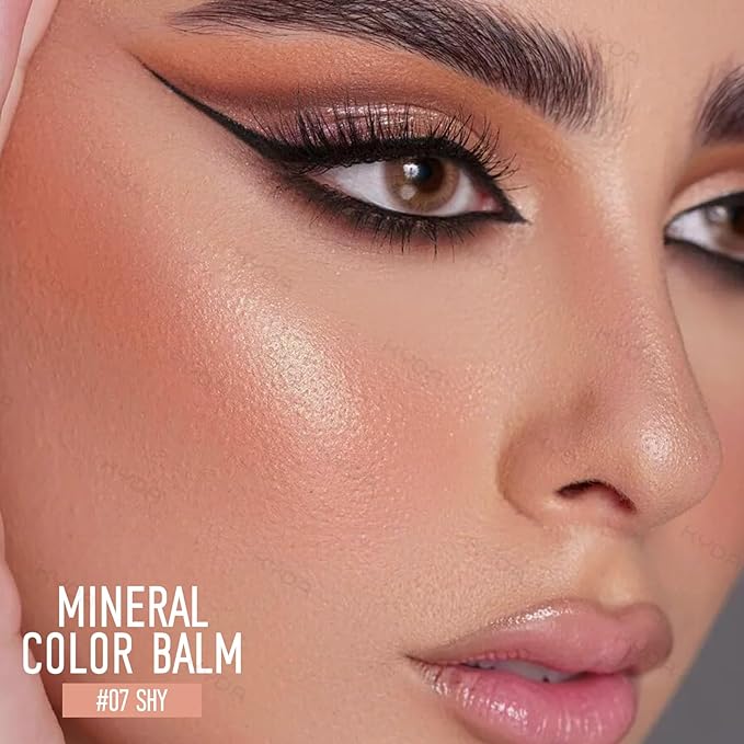 KYDA 2 Colors Mineral Color Balm, SPF 35, Buildable Shimmer Color for Lip and Cheek, Natural Shimmer Cream Blush Stick, Lightweight Blendable, Multiuse Makeup Balm, BLUSH+SHY