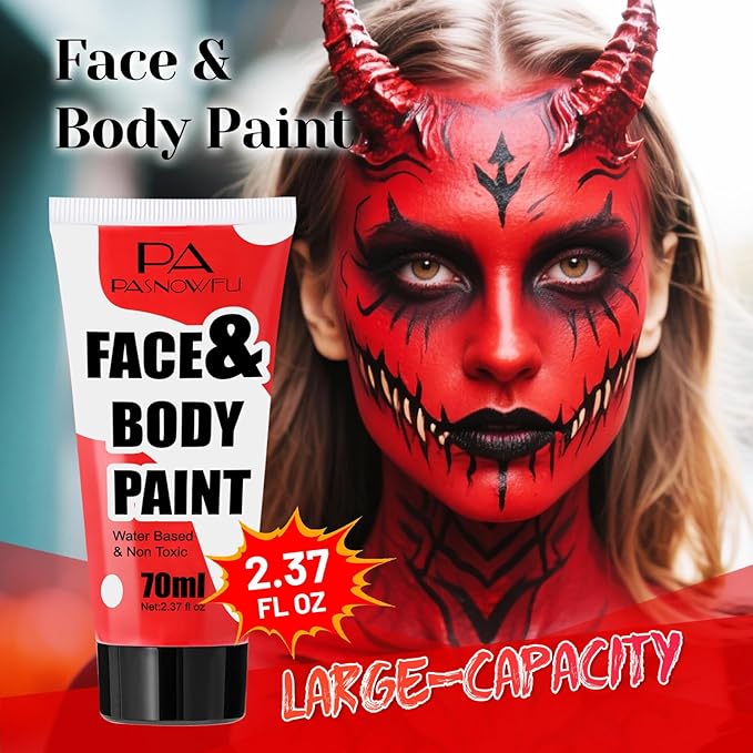 Red Washable Face Paint 70ml , Water-Based Cream Body Paint for Devil, Spider-Man Joker Looks, Non-Toxic Full Coverage Face Body Paint for Halloween SFX Cosplay Makeup ,Costume Events,Party