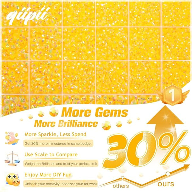 qiipii Orange Yellow AB Resin Rhinestones w B7000 Jewelry Glue for Bedazzling Crafting 2mm-6mm Flatback Jelly Stones Diamonds Gems Bedazzler Kit for Nails Face Eyes Makeup Tumblers Bottles DIY Crafts