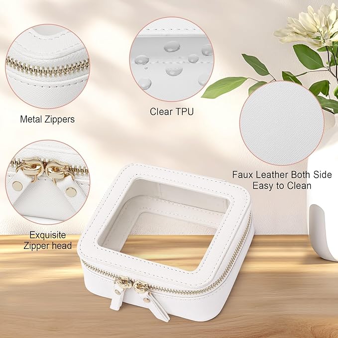 Pinkmik Clear Makeup Bag Waterproof Travel Case for Cosmetics and Toiletries Women's Purse Organizer and Clear Car Bag with Zipper (White, M+MINI)