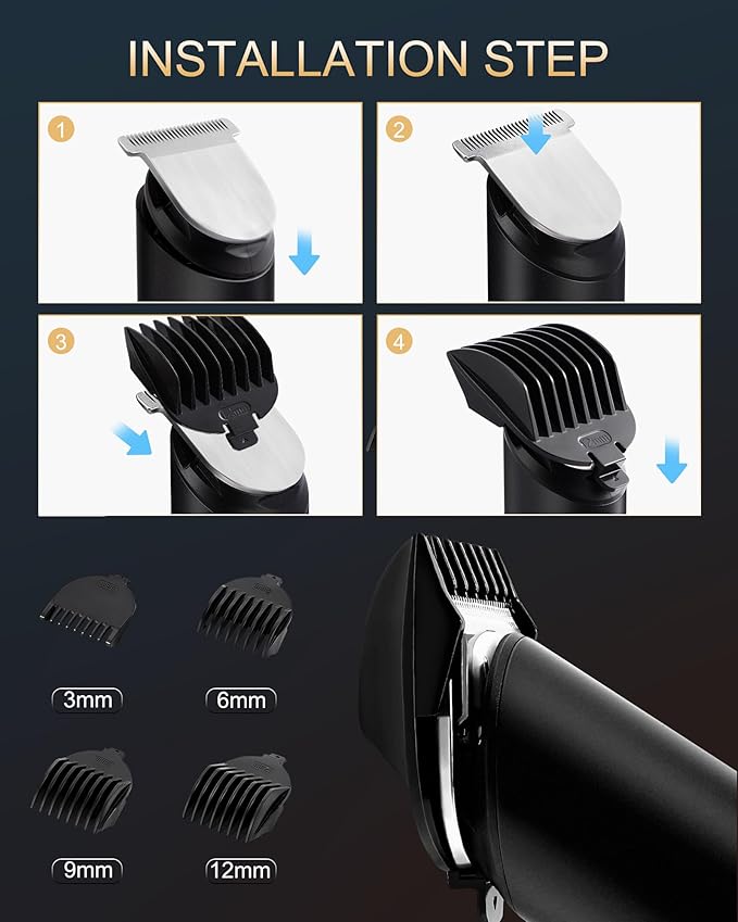 PRITECH Beard Trimmer for Men - Rechargeable Men's Electric Trimmer & Razor, Cordless Body Groomer for Face, Neck, Groin & Manscaping, Includes Standing Charging Dock, Ideal Gift for Men, Black