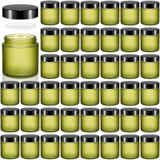 Norme 48 Pcs 4 oz Glass Jars with Lids Leakproof Round Airtight Empty Cosmetic Jars with Inner Liners Lid for Storing Lotions Powder Ointments Candle Making Tins (Pea Green)