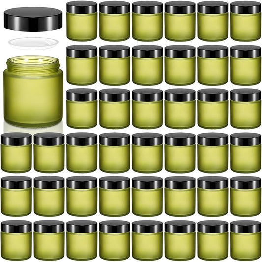 Norme 48 Pcs 4 oz Glass Jars with Lids Leakproof Round Airtight Empty Cosmetic Jars with Inner Liners Lid for Storing Lotions Powder Ointments Candle Making Tins (Pea Green)