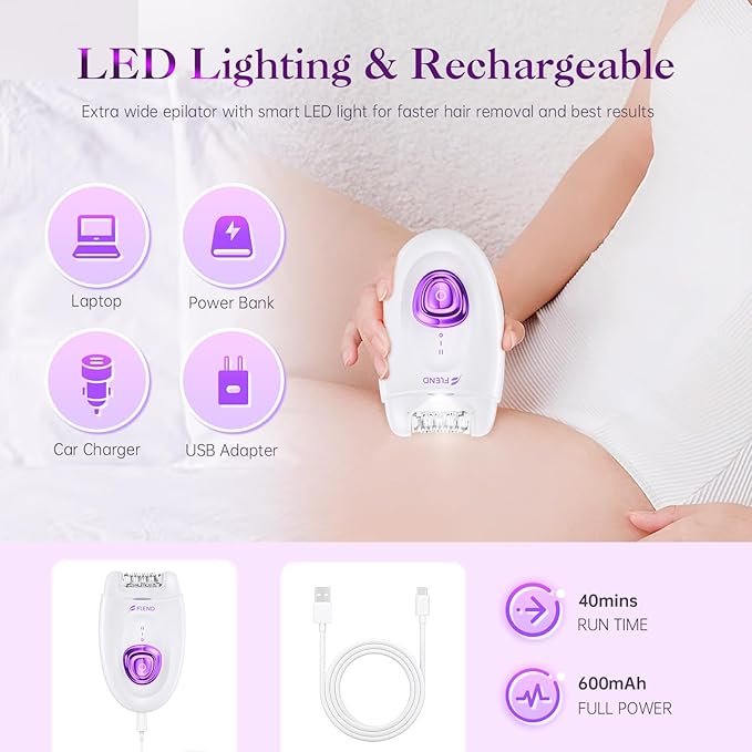 Epilator,Epilators Hair Removal for Women, 2 in 1 Hair Removal Device with LED Light & USB Rechargeable, Electric Shaver for Legs,Underarms,Bikini and Full Body
