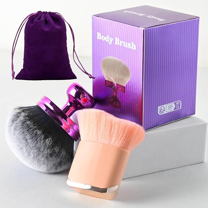 Blend & Blur Extra Large Beauty Soft Body Makeup Brush,Face Self Tanner 2 Pack—Wide Round Head Kabuki Brush Tanning Applicator Set, Powder,Professional Leg Makeup Tool with Drawstring Bag